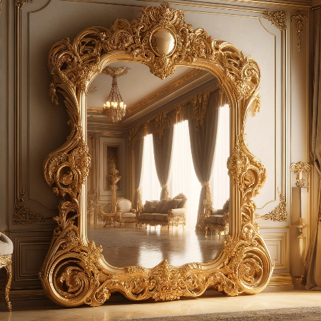 Grand Miroir baroque en bois doré de 180 cm